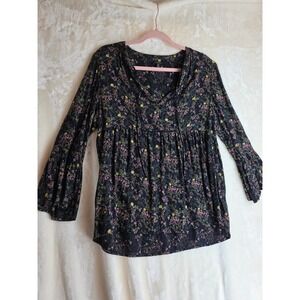 Lucky Brand Womens Floral Print Boho Tunic Top Blouse Size M